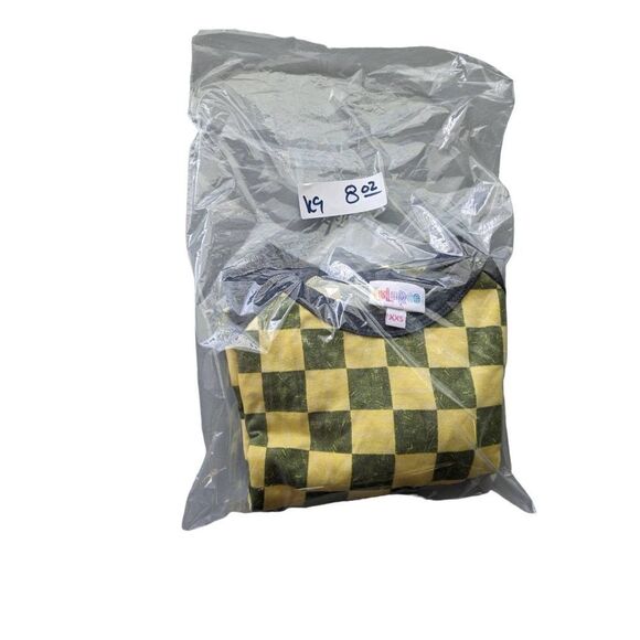 LuLaRoe Tee Randy Raglan tee 3/4 sleeve checkerboard pattern XXS Yellow Dark Gra - Picture 4 of 7